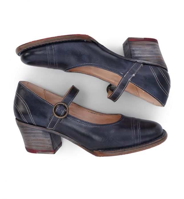 (image for) Twigley Navy Rustic Leather Shoes with Strap & Buckle